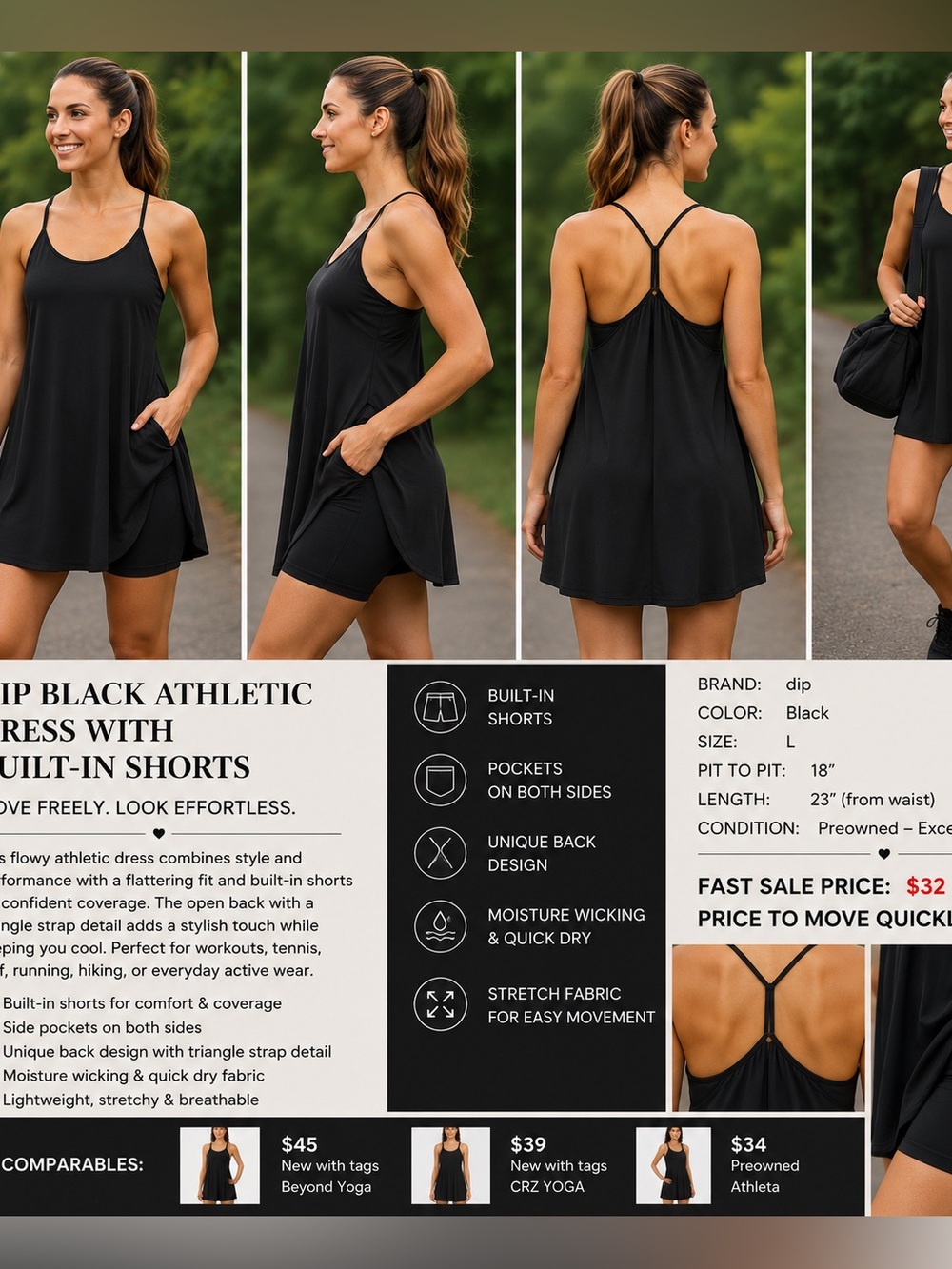 DIP Black Athletic  Crisscross Back with pocket two hidden pockets